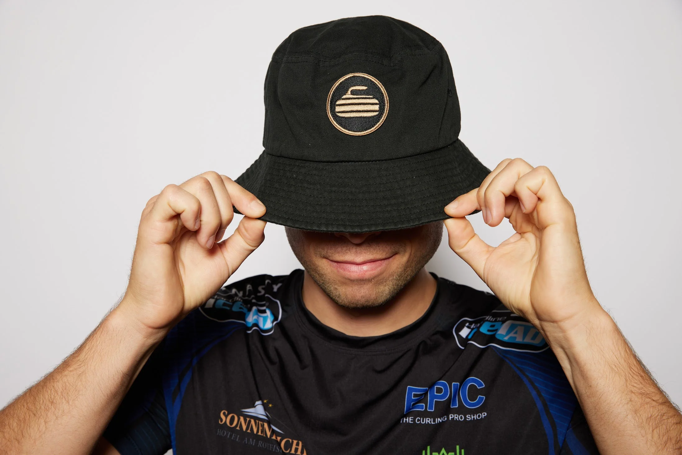 Curling Rock - Black Bucket Hat with Patch - Image 5