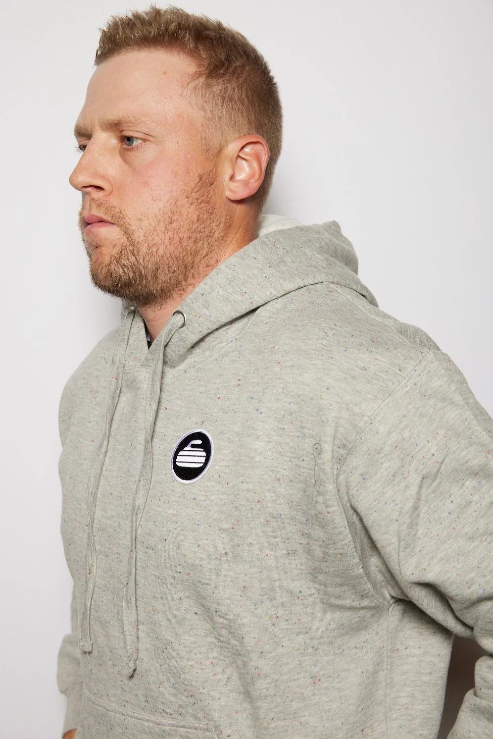 Curling Rock - Rainbow Speckle Hoodie with Patch - Image 3