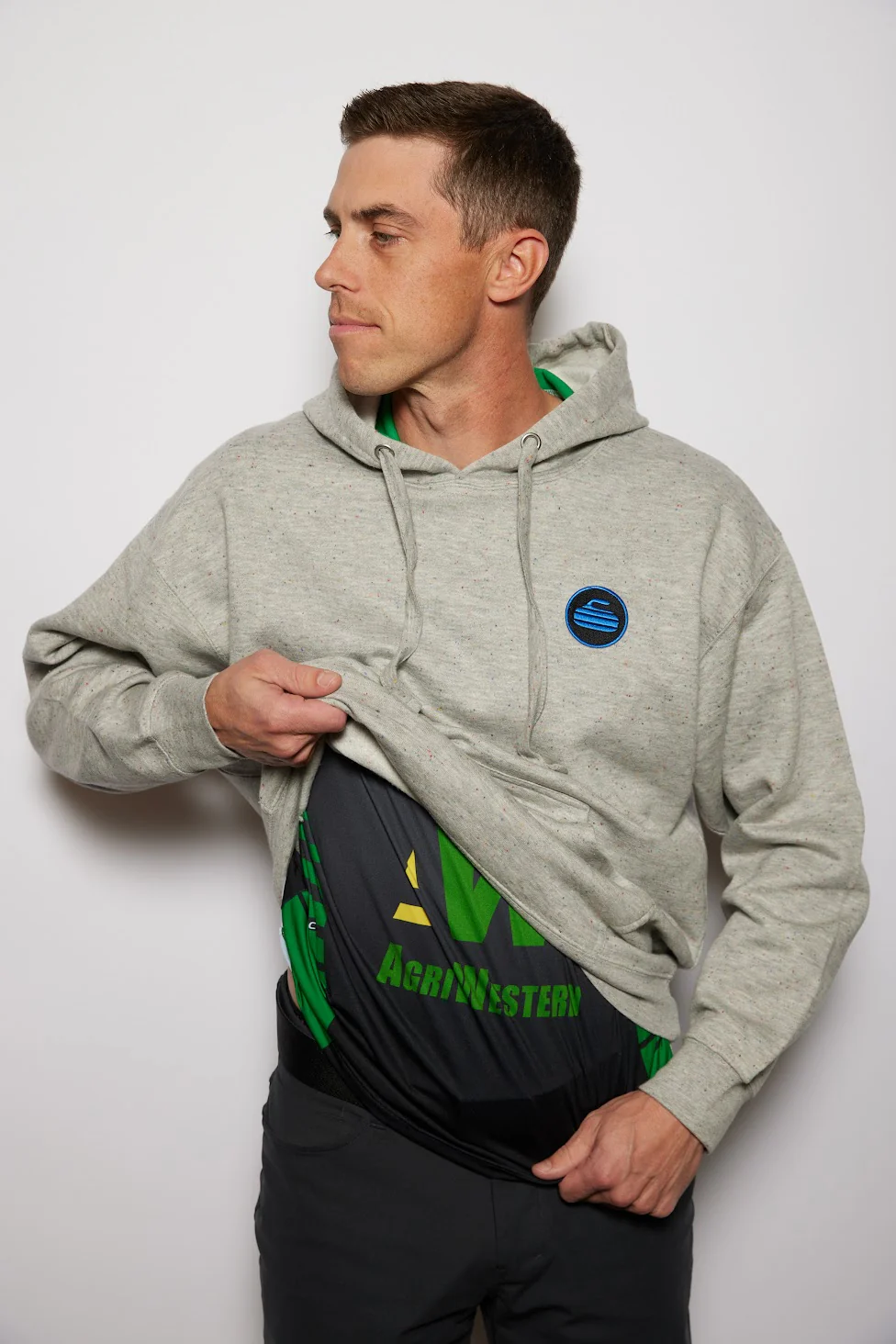 Curling Rock - Rainbow Speckle Hoodie with Patch - Image 8